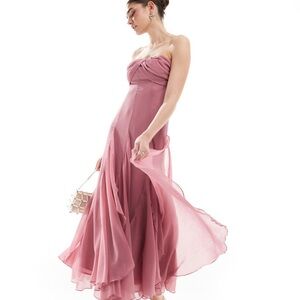 ASOS DESIGN Pink Ruched Strapless Gown